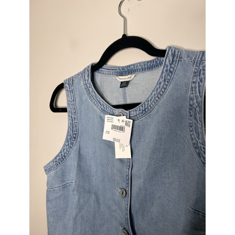 American Eagle Women's Blue Denim Vest Y2K Utility Sleek Size Medium New NWT - Picture 4 of 10